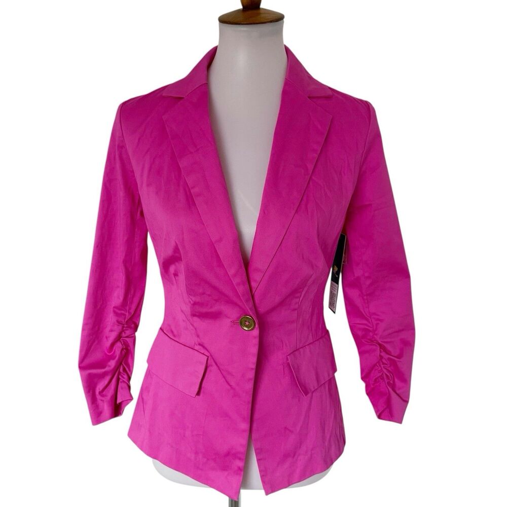 Sofia Vergara Hot Pink 3/4 Sleeve Blazer Suit Jacket Single Button XS NEW Cotton